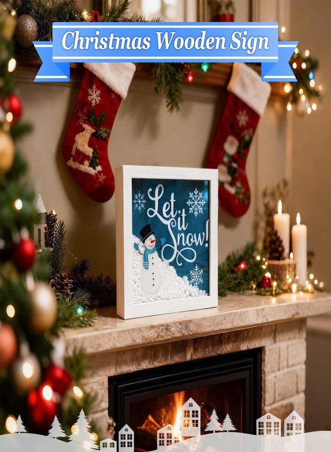 Feivando Christmas Wooden Tabletop Sign Blue Snowman with Snowflake Block Sign Xmas Table Centerpiece for Winter Holiday Party Home Shelf Fireplace Mantle Decoration - Image 4